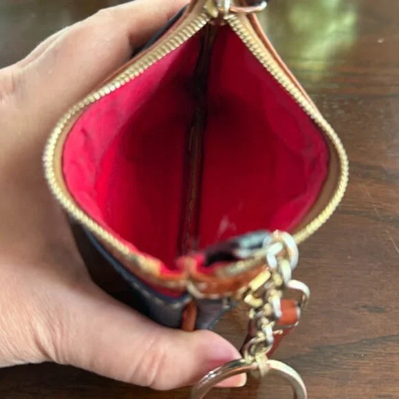 Dooney & Bourke Navy and Tan Leather Small Coin Purse Keychain - Picture 5 of 7